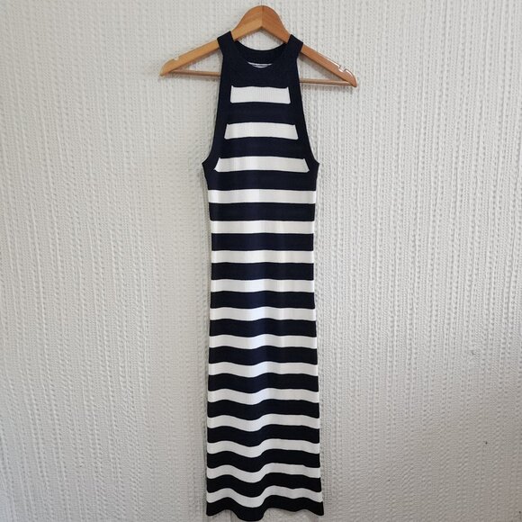 Old Navy Fitted Striped Sleeveless Rib-Knit Midi Sweater Dress Navy Size Small - Picture 11 of 11